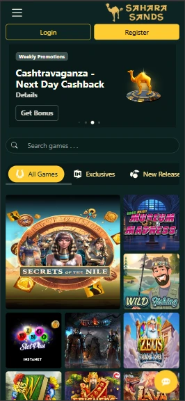 Sahara Sands Casino mobile site in a phone browser